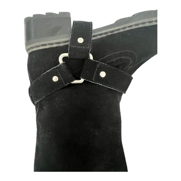 Moto boots black suede mid calf Nine West size 6.5 m - Picture 5 of 11